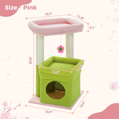 Cat Tree Cat Tower for Indoor Cats with Private Cozy Cat Condo Natural Sisal Scratching Posts and Plush Pom-pom for Small Cats