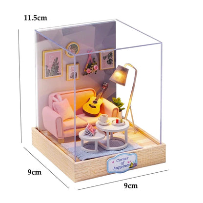 Kitten Mini Wooden Doll House Model Building Kits Toy Home Kit Creative Room Bedroom Decoration with Furniture For Birthday Gift