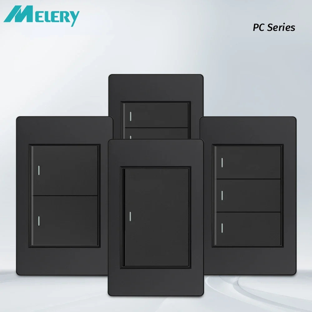Melery 1/2/3gang 1way 2way Black PC Panel Brazil USA Italy Mexico 250V 16A Standard 118mm light Wall Switch On Off Push Button