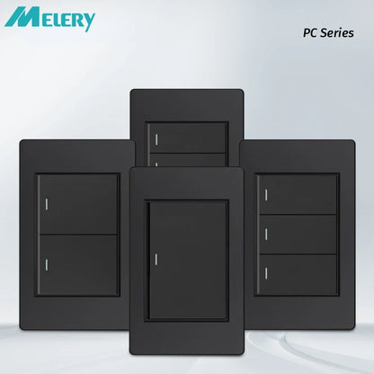 Melery 1/2/3gang 1way 2way Black PC Panel Brazil USA Italy Mexico 250V 16A Standard 118mm light Wall Switch On Off Push Button