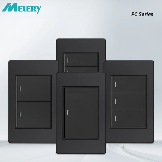 Melery 1/2/3gang 1way 2way Black PC Panel Brazil USA Italy Mexico 250V 16A Standard 118mm light Wall Switch On Off Push Button