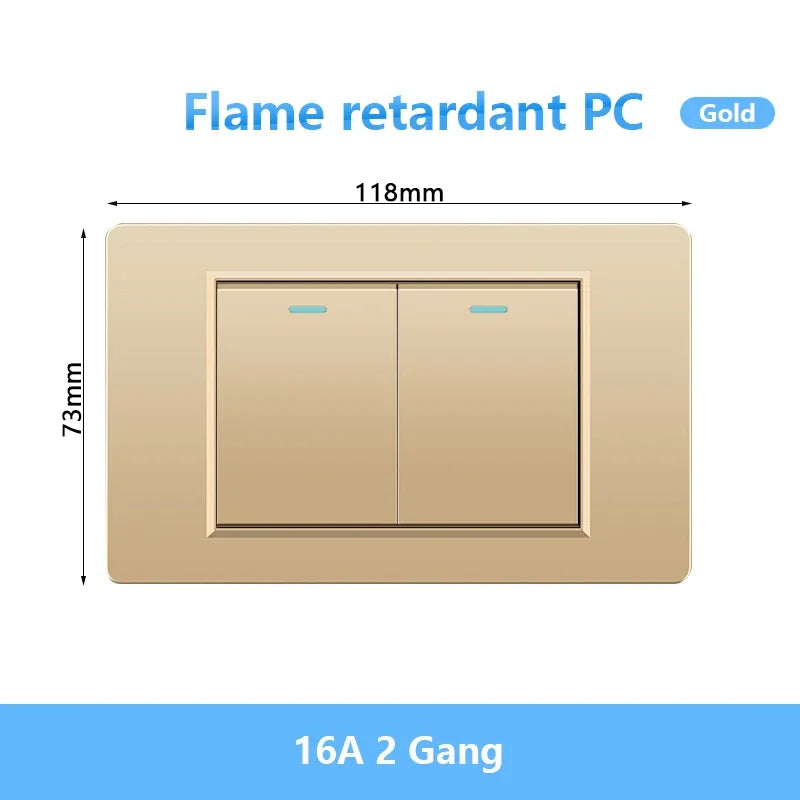 118 Type Brazil Korea AU US Standard Wall Light Switch 16A PC Panel Power ON OFF 1/2/3/4/Gang 2Way Push Rocker Button Switch