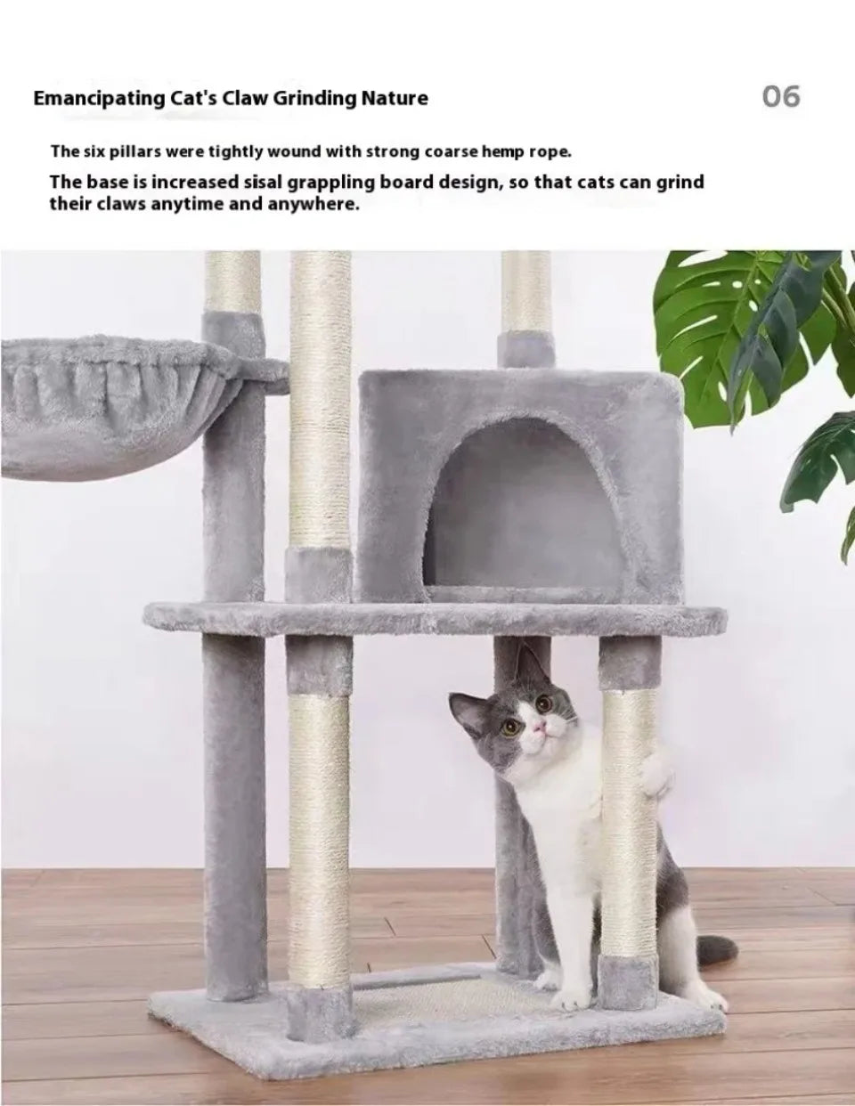 Multi-layer At Tree and Tower for Indoor Cats with Sisal-Covered Scratching Posts Spacious Hammock Padded Perches and Condos