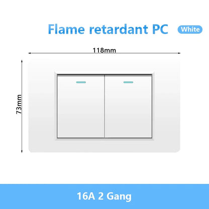 118 Type Brazil Korea AU US Standard Wall Light Switch 16A PC Panel Power ON OFF 1/2/3/4/Gang 2Way Push Rocker Button Switch