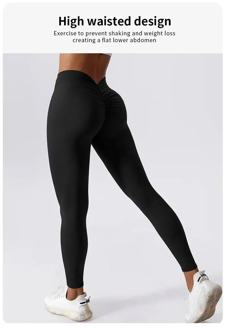 Yoga Pants Back V-Waist Fitness Hip Lift Honey Peach Hip Sports Tights No Awkwardness Thread Warp Hip Long Pants