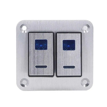 Rocker Switch Panel Blue LED Light 2 Gang On Off Switch Panel Pre Wired SPST Aluminum Alloy DC 12V-24V with DIY Sticker for rv