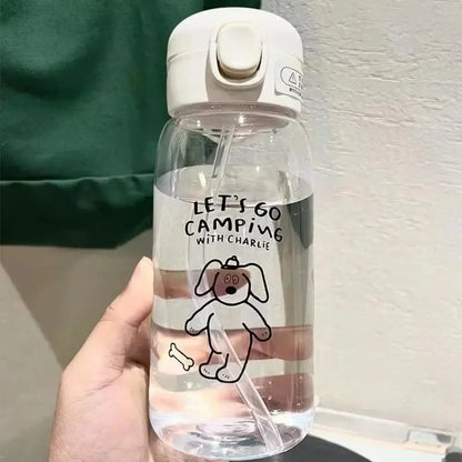 Plastic Water Bottle Water Cup With Straw Simple Large Capacity Portable Drop Resistant And Portable Cup Cartoon Ice Suction Cup