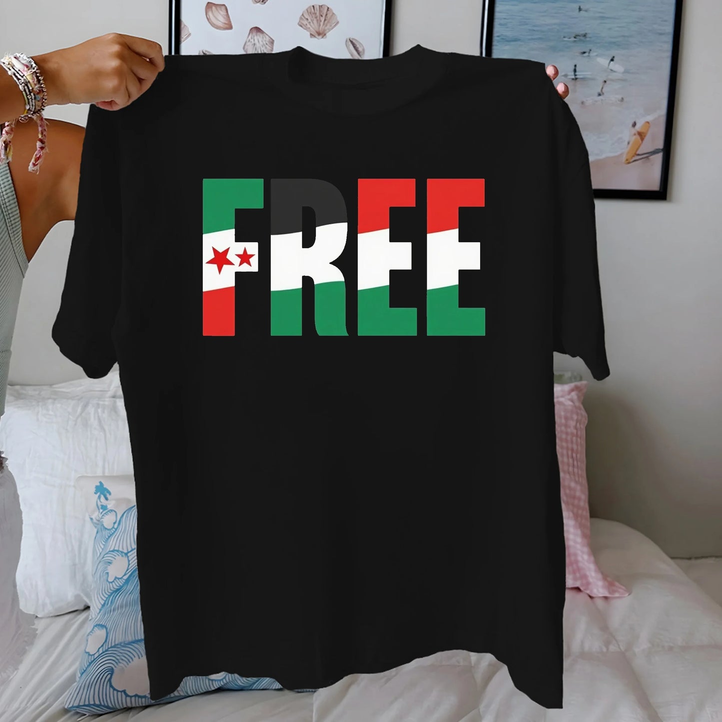 Middle eastern FREE with flag design Women's pure cotton comfortable T-shirt