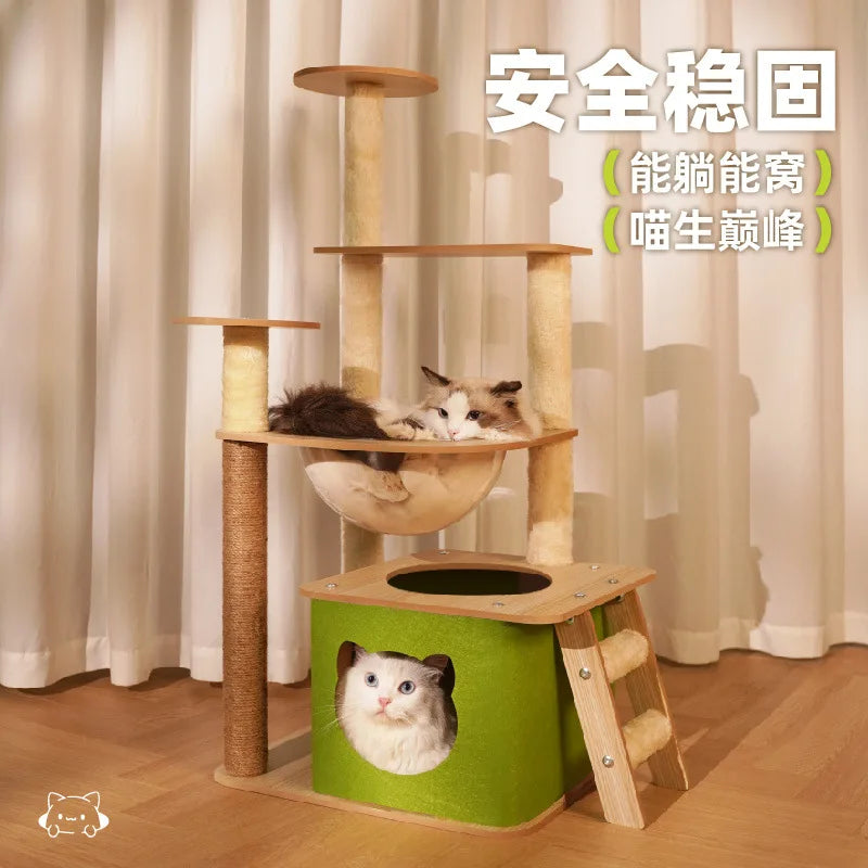 Cat climbing frame  nest  tree integrated  box  scratching column multi- jumping platform large space capsule