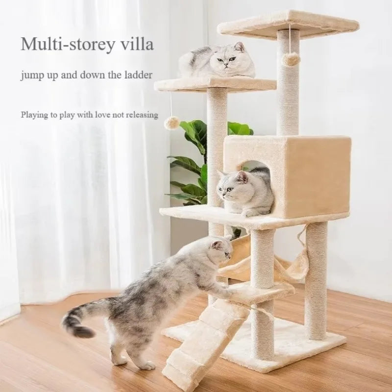 Multi-layer At Tree and Tower for Indoor Cats with Sisal-Covered Scratching Posts Spacious Hammock Padded Perches and Condos