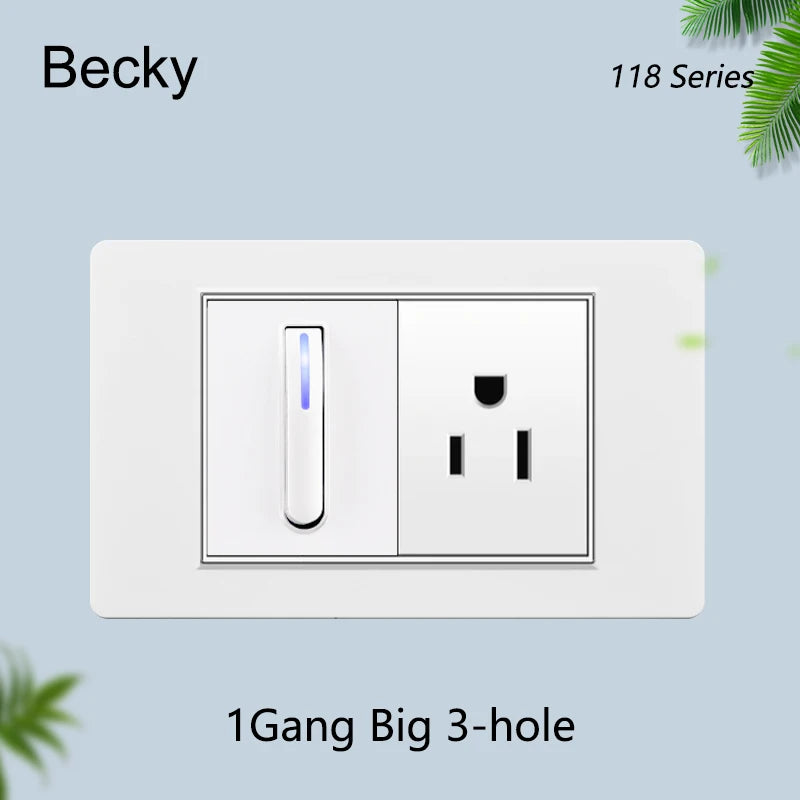118 type black and white gray PC glass panel, USA, Mexico, Canada Led keyboard wall lamp switch 1/2/3/4Gang, home, hotel, office