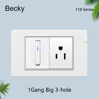 118 type black and white gray PC glass panel, USA, Mexico, Canada Led keyboard wall lamp switch 1/2/3/4Gang, home, hotel, office