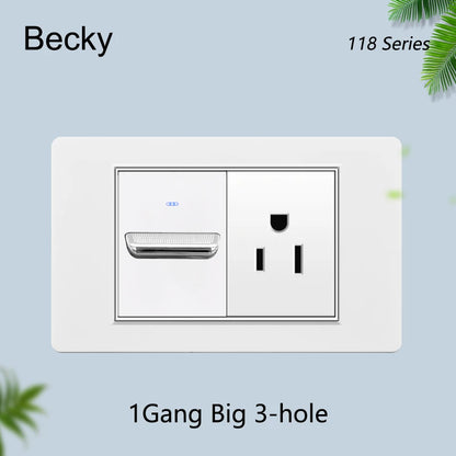 118 type black and white gray PC glass panel, USA, Mexico, Canada Led keyboard wall lamp switch 1/2/3/4Gang, home, hotel, office