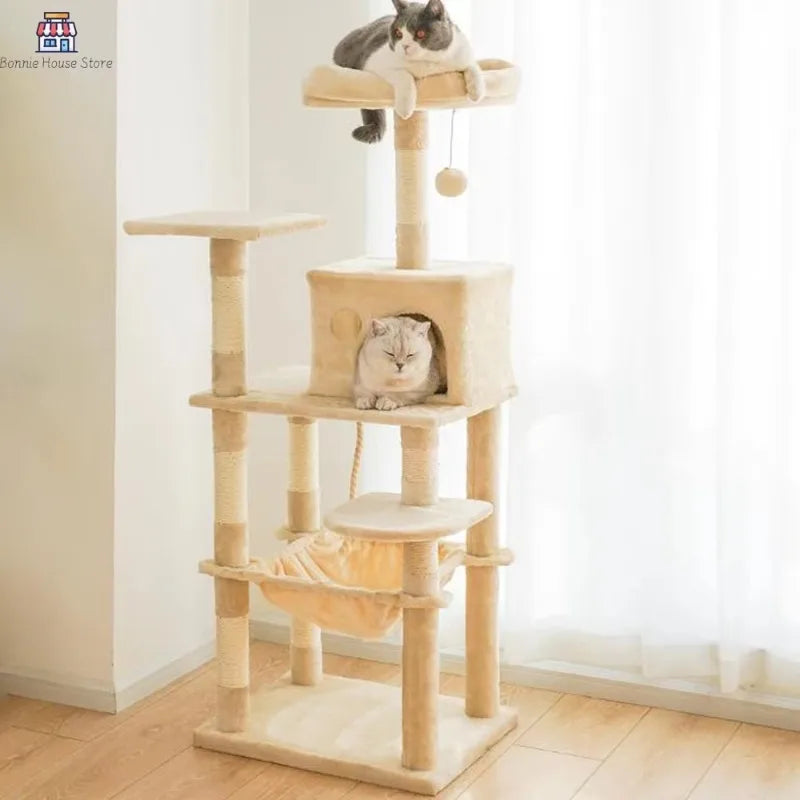 Multi-layer At Tree and Tower for Indoor Cats with Sisal-Covered Scratching Posts Spacious Hammock Padded Perches and Condos