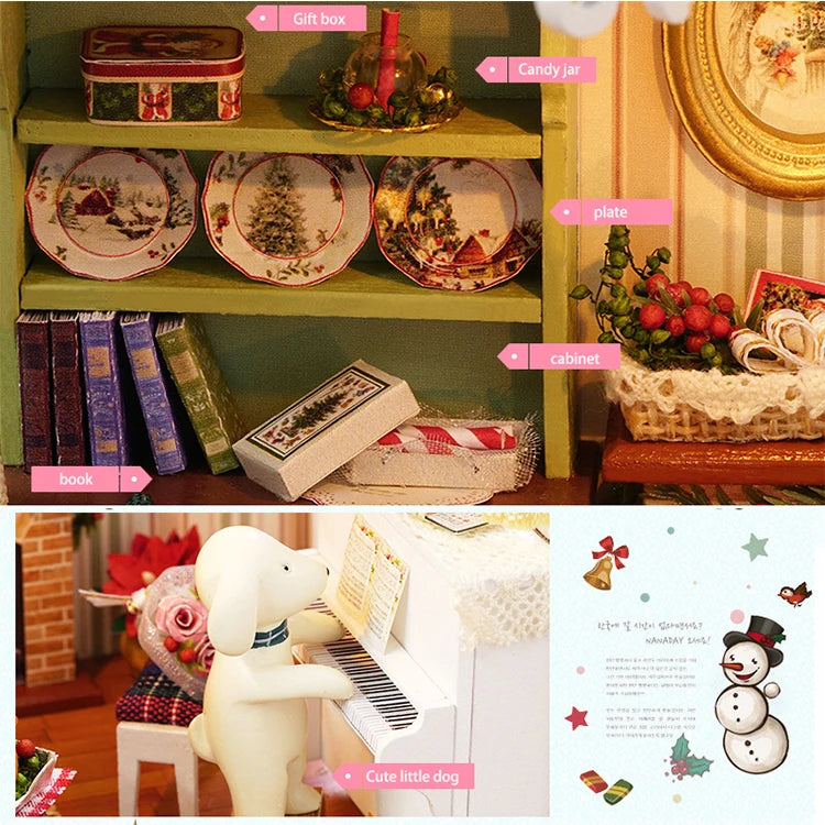 Kitten Mini Wooden Doll House Model Building Kits Toy Home Kit Creative Room Bedroom Decoration with Furniture For Birthday Gift