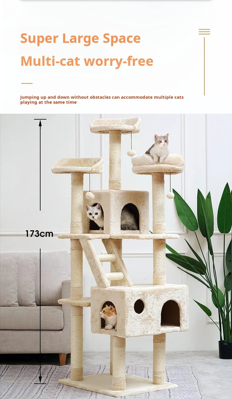 174cm Tower for Indoor Cats and Large Cat Tree With Sisal-Covered Scratching Posts Spacious Hammock Padded Perches and Condos