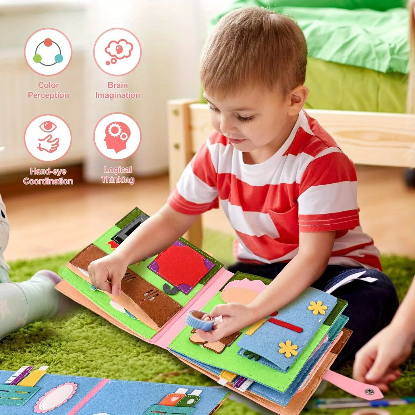 Children  Busy Board Intelligence Learning Toy Set Pink House Edition Preschool Learning Activities Including Life Skills