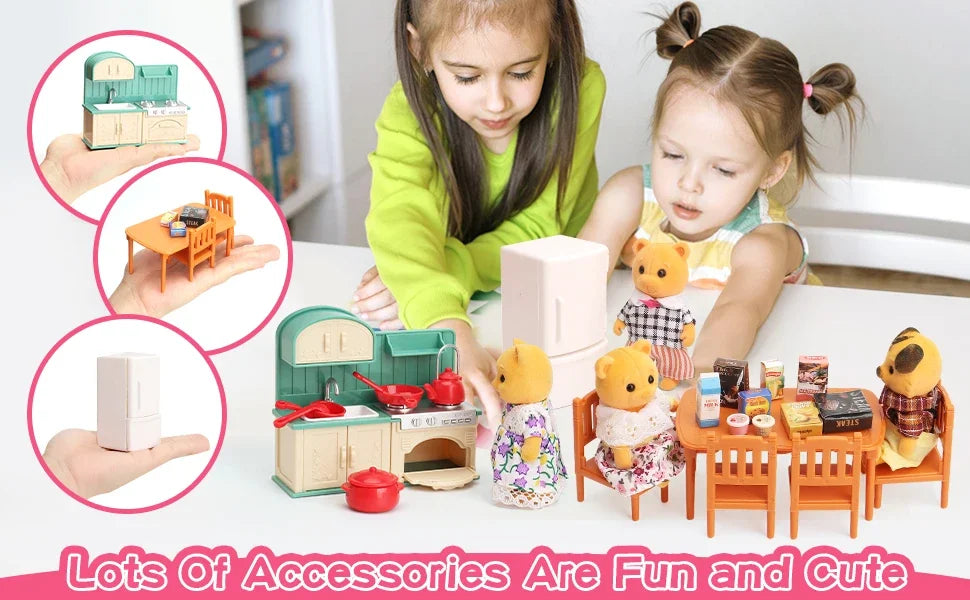 Dollhouse Furniture Set for Kids Toys Miniature Doll House Accessories Pretend Play Toys for Boys Girls & Toddlers with Kitchen