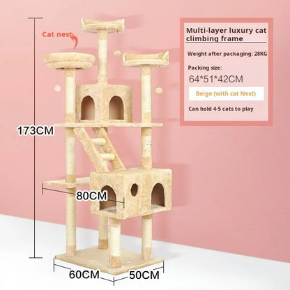 174cm Tower for Indoor Cats and Large Cat Tree With Sisal-Covered Scratching Posts Spacious Hammock Padded Perches and Condos