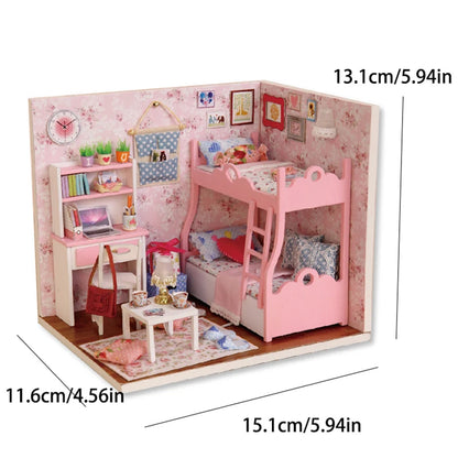 Kitten Mini Wooden Doll House Model Building Kits Toy Home Kit Creative Room Bedroom Decoration with Furniture For Birthday Gift