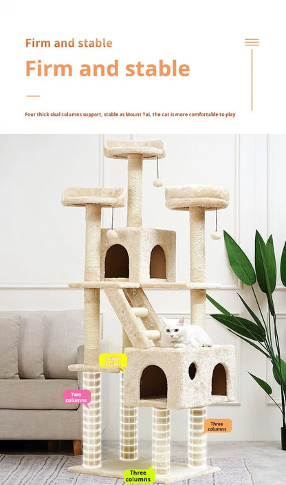 174cm Tower for Indoor Cats and Large Cat Tree With Sisal-Covered Scratching Posts Spacious Hammock Padded Perches and Condos