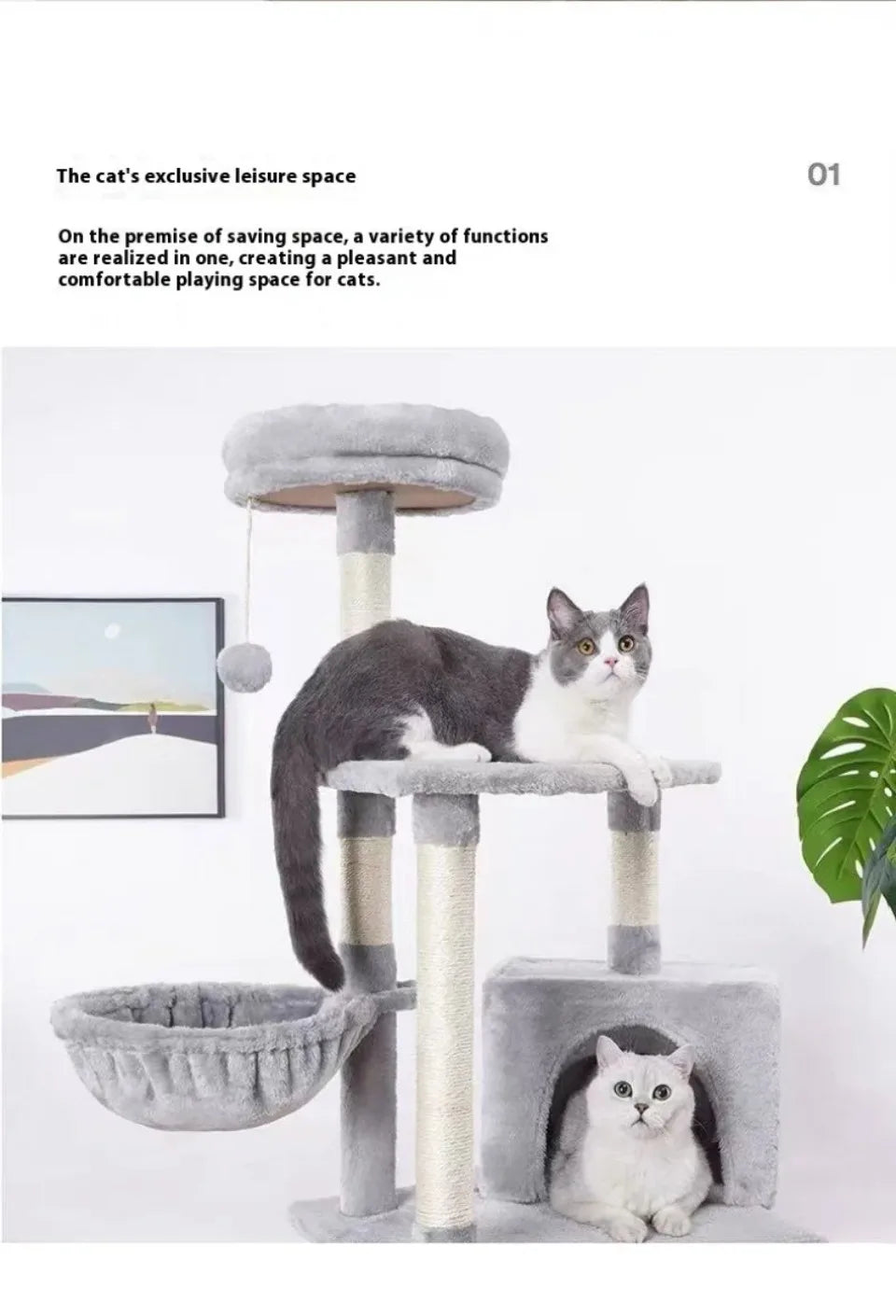 Multi-layer At Tree and Tower for Indoor Cats with Sisal-Covered Scratching Posts Spacious Hammock Padded Perches and Condos