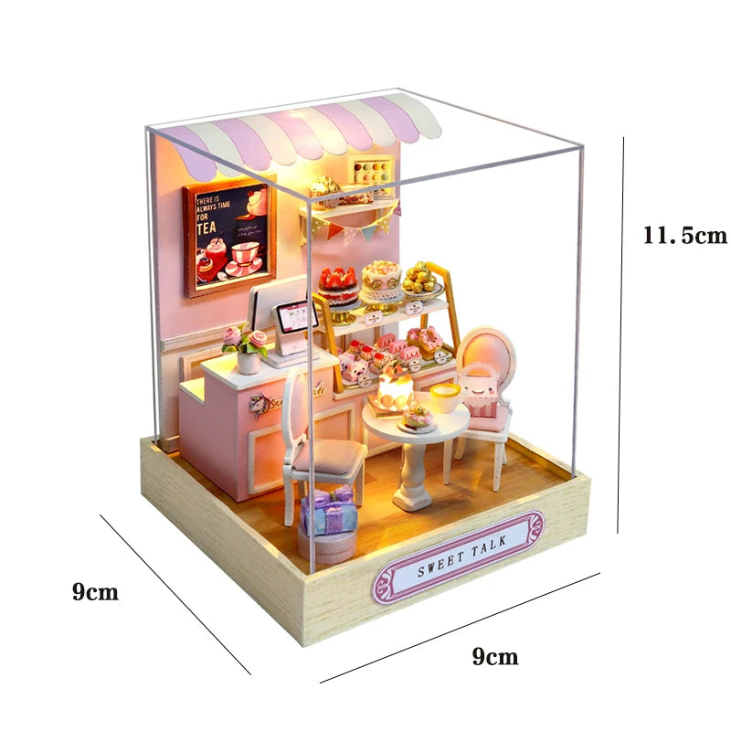 Kitten Mini Wooden Doll House Model Building Kits Toy Home Kit Creative Room Bedroom Decoration with Furniture For Birthday Gift
