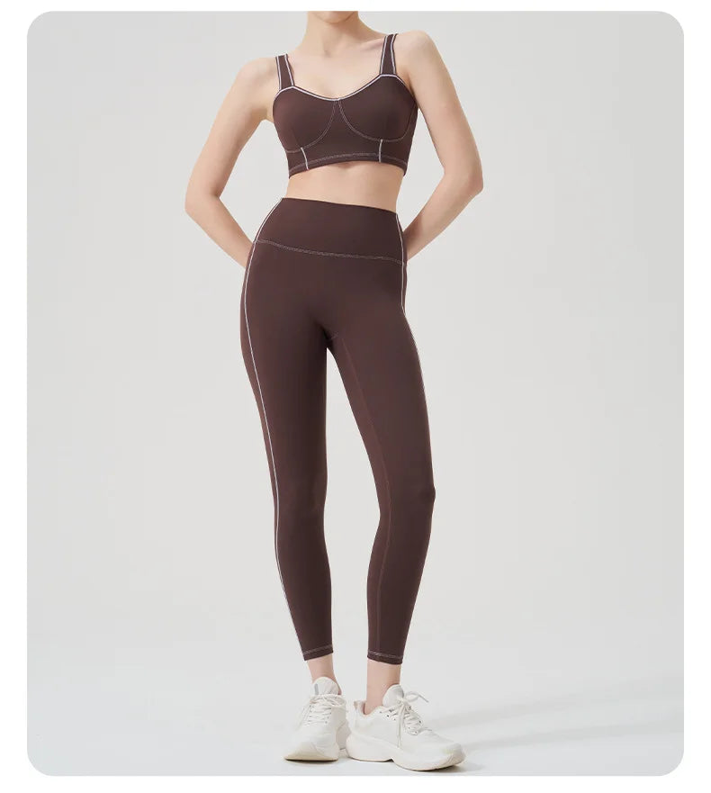Yoga wear, a high-end sports solid-color high-elastic tight high-intensity sports set, women's fitness clothes suitable for gym