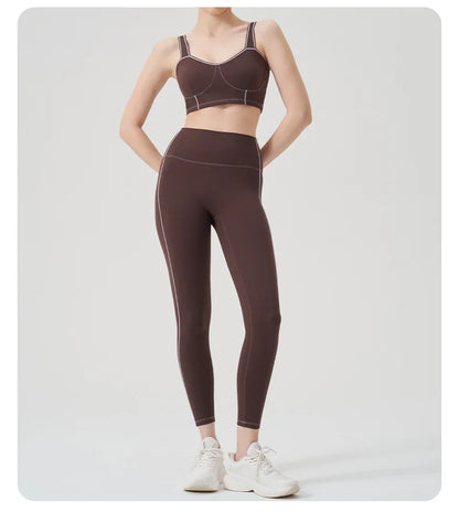 Yoga wear, a high-end sports solid-color high-elastic tight high-intensity sports set, women's fitness clothes suitable for gym
