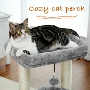 Cat Tree Cat Tower for Indoor Cats with Private Cozy Cat Condo Natural Sisal Scratching Posts and Plush Pom-pom for Small Cats