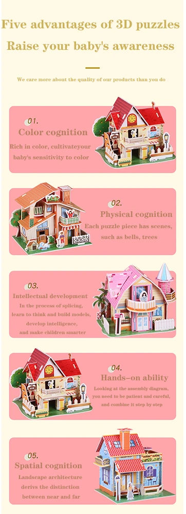 3D JigSaw Puzzle House Model DIY Kit For Kids Educational Assembly Toy Creative Home Decor Gifts
