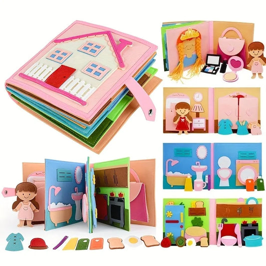 Children  Busy Board Intelligence Learning Toy Set Pink House Edition Preschool Learning Activities Including Life Skills