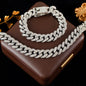 GANEMLY Thick Cuban Chain Rhinestone Necklace Bracelet Set For Women Men New Trendy Punk 18K Gold Plated Waterproof Jewelry Set