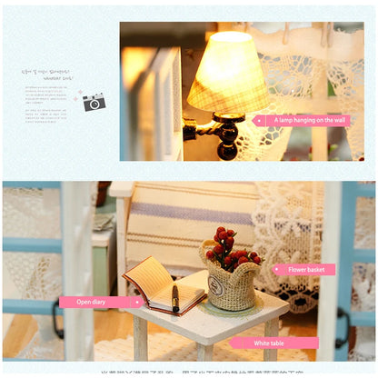 Kitten Mini Wooden Doll House Model Building Kits Toy Home Kit Creative Room Bedroom Decoration with Furniture For Birthday Gift