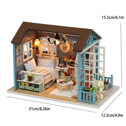 Kitten Mini Wooden Doll House Model Building Kits Toy Home Kit Creative Room Bedroom Decoration with Furniture For Birthday Gift
