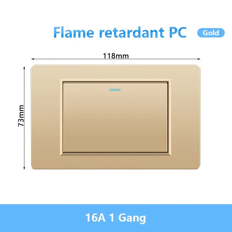 118 Type Brazil Korea AU US Standard Wall Light Switch 16A PC Panel Power ON OFF 1/2/3/4/Gang 2Way Push Rocker Button Switch