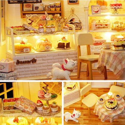 Kitten Mini Wooden Doll House Model Building Kits Toy Home Kit Creative Room Bedroom Decoration with Furniture For Birthday Gift