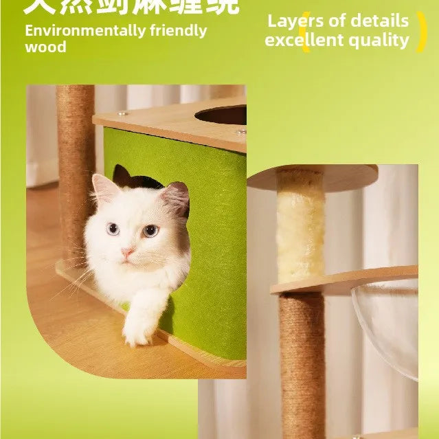 Cat climbing frame  nest  tree integrated  box  scratching column multi- jumping platform large space capsule