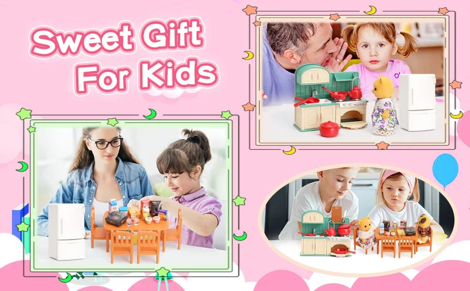 Dollhouse Furniture Set for Kids Toys Miniature Doll House Accessories Pretend Play Toys for Boys Girls & Toddlers with Kitchen
