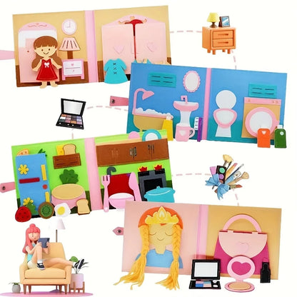 Children  Busy Board Intelligence Learning Toy Set Pink House Edition Preschool Learning Activities Including Life Skills