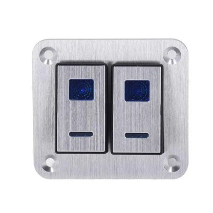 Rocker Switch Panel Blue LED Light 2 Gang On Off Switch Panel Pre Wired SPST Aluminum Alloy DC 12V-24V with DIY Sticker for rv