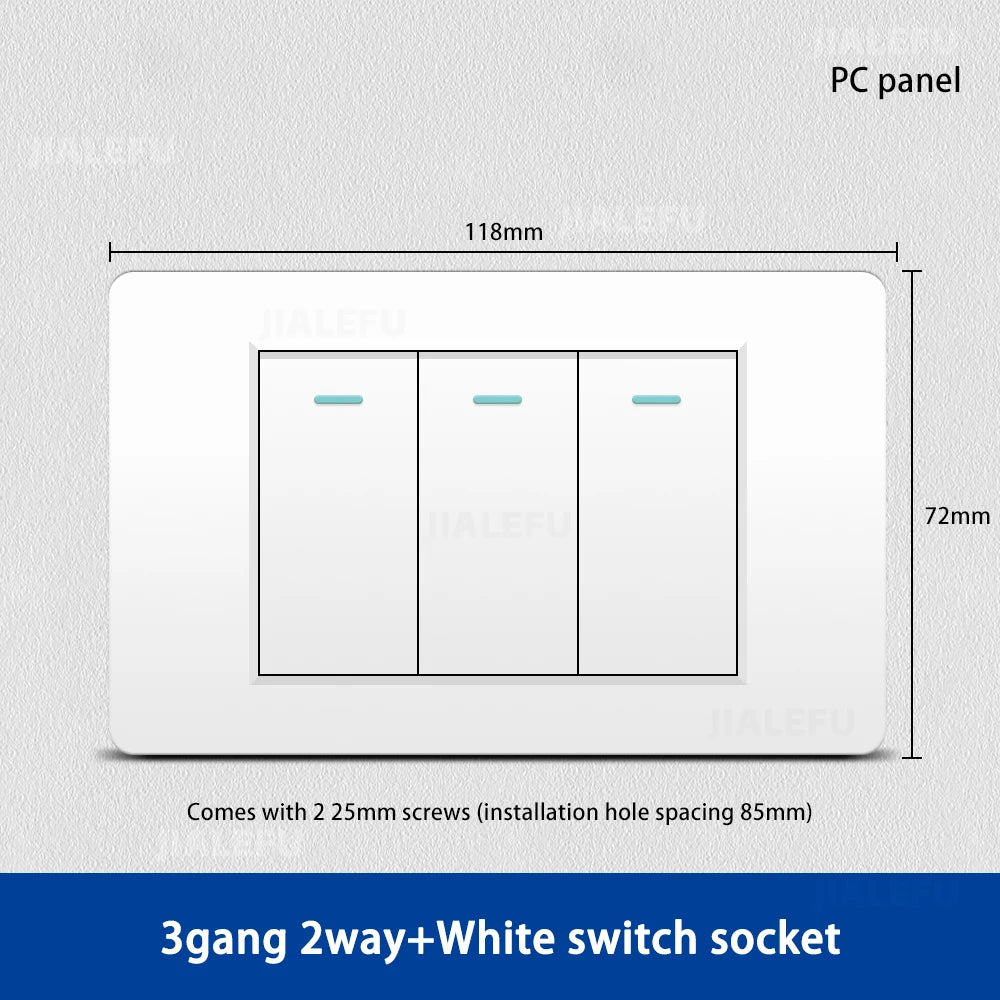 DELEFU 118*72mm PC Panel Parallel 3gang 2way Grey Black White Gold Wall Switch
