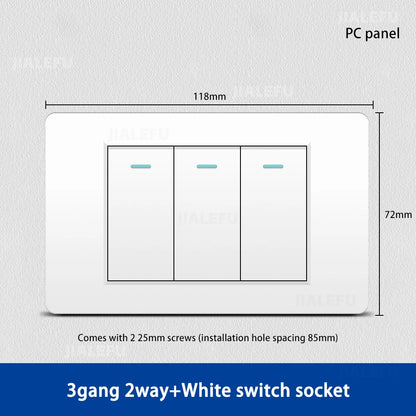 DELEFU 118*72mm PC Panel Parallel 3gang 2way Grey Black White Gold Wall Switch