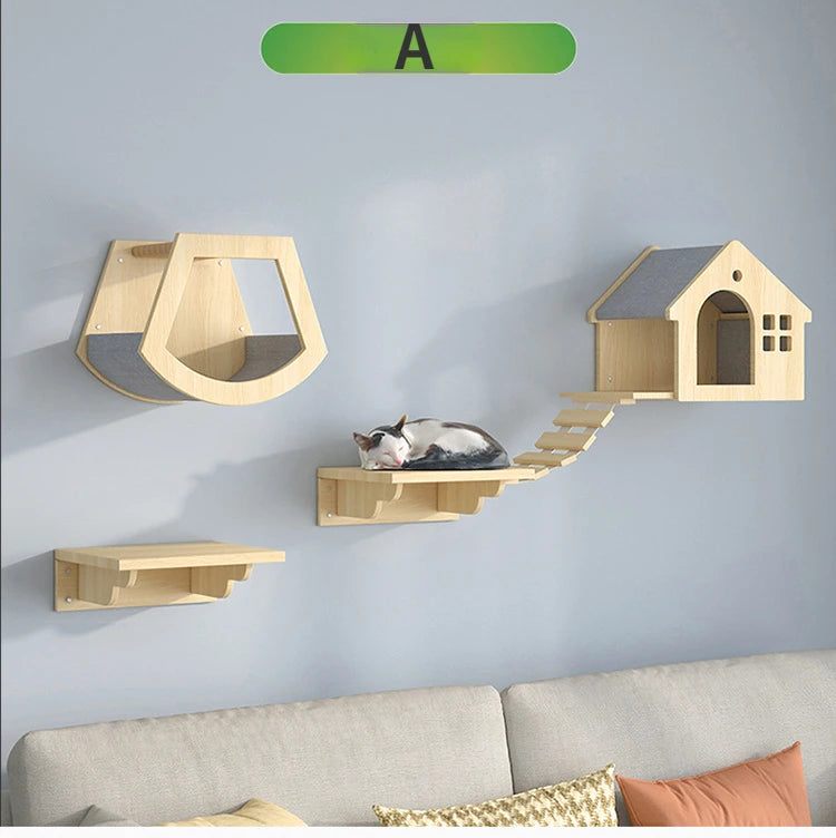 Wooden Wall Climbing Set for Cat, Tree Tower, Pet Accessories, Training Supplies, DIY, Match Your Own, Villa, Products