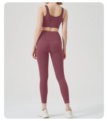 Yoga wear, a high-end sports solid-color high-elastic tight high-intensity sports set, women's fitness clothes suitable for gym