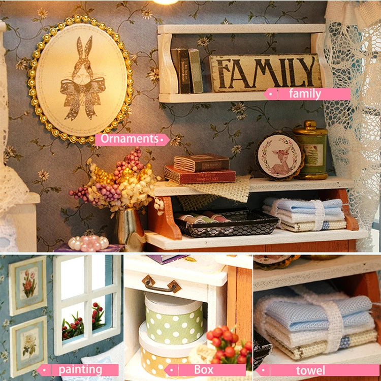 Kitten Mini Wooden Doll House Model Building Kits Toy Home Kit Creative Room Bedroom Decoration with Furniture For Birthday Gift
