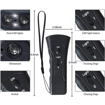 Dog Repeller Anti Barking Stop Bark Training Device Outdoor LED Ultrasonic Pet Trainer Repellents Whistle with Flash Light Dogs
