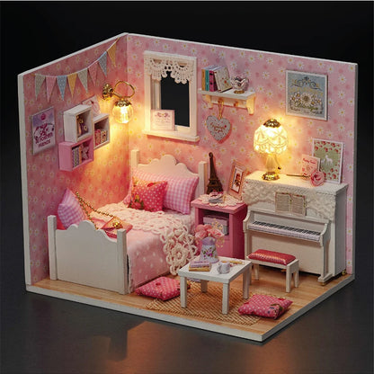 Kitten Mini Wooden Doll House Model Building Kits Toy Home Kit Creative Room Bedroom Decoration with Furniture For Birthday Gift