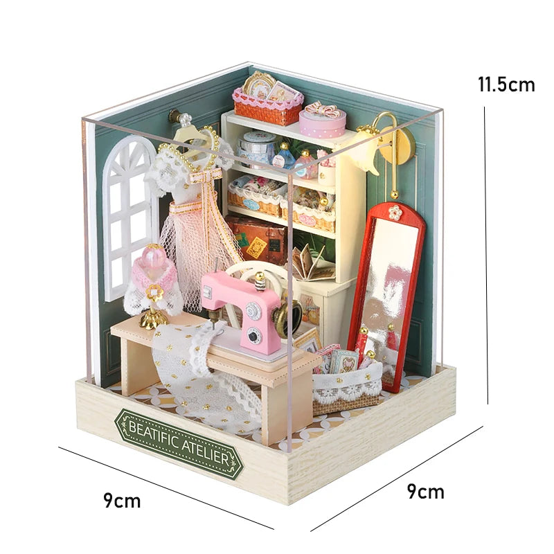 Kitten Mini Wooden Doll House Model Building Kits Toy Home Kit Creative Room Bedroom Decoration with Furniture For Birthday Gift