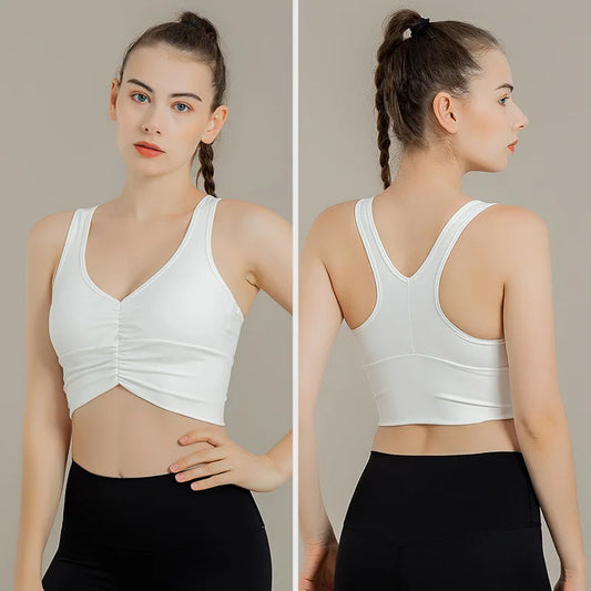 2022 New Sports Underwear Women's Shockproof Running Beauty Back Gathering Fitness Yoga Suit Vest Bra Vest Top White